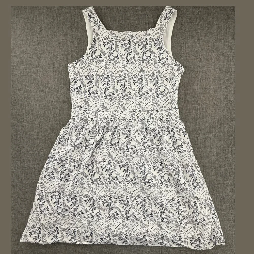 LOFT Dress Floral Lined Sleeveless Square Neck Viscose Zipper Cutout Back Blue &